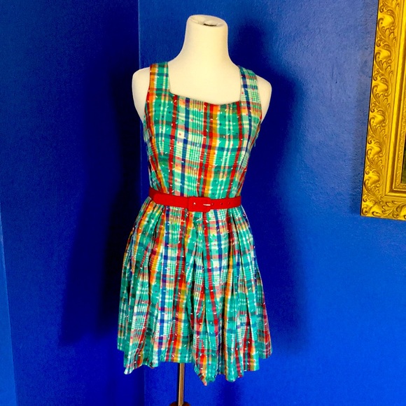 Kling colorful plaid/tartan with sprinkles & hearts cotton dress unique fun 🍩💕 - Picture 1 of 10